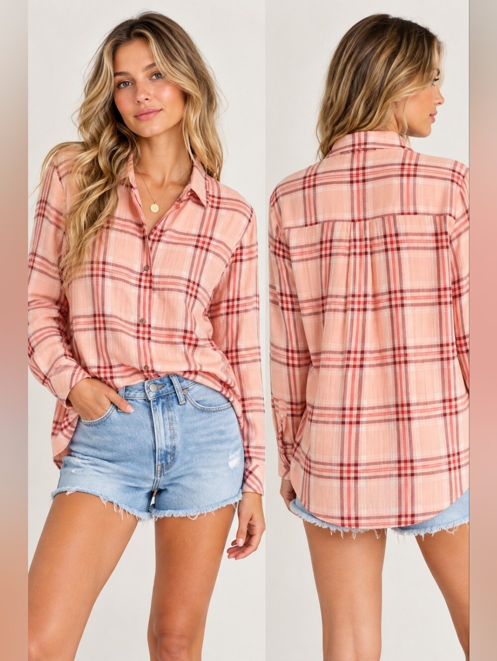Madewell Lightweight EX Pink and Red Plaid Shirt